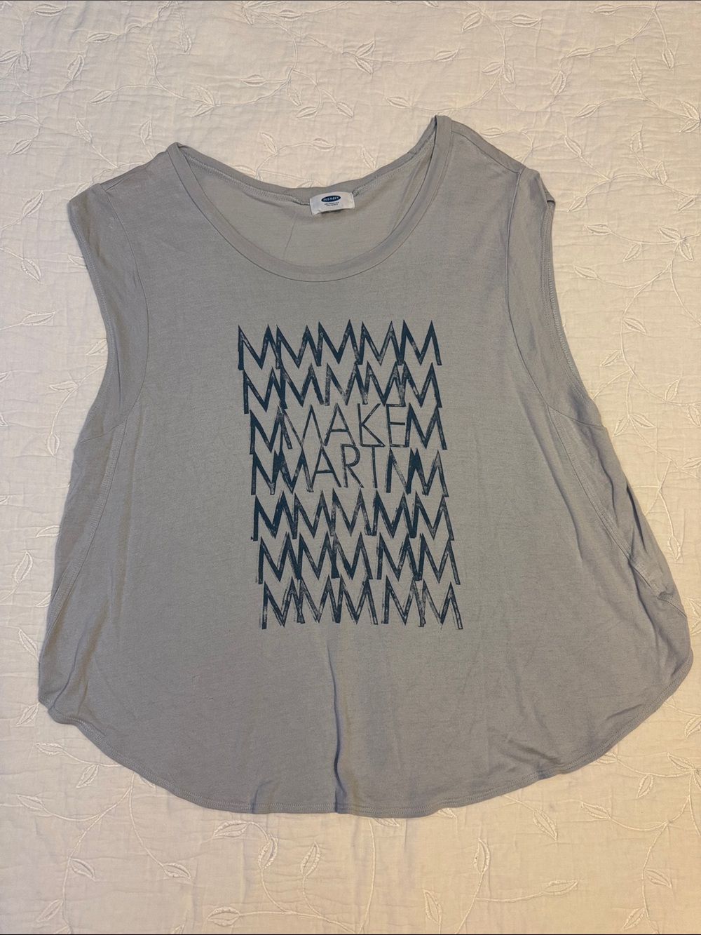 Old Navy Light Gray Graphic Muscle Tank with Navy Print